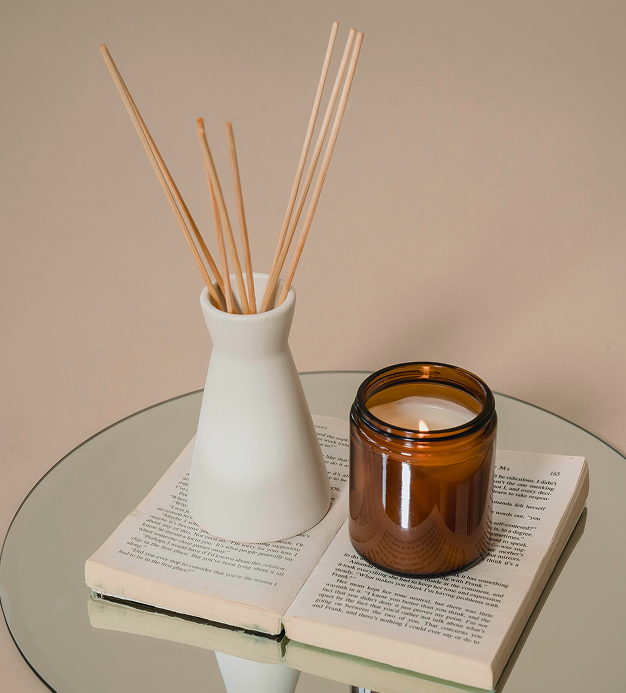 Reed diffuser on a mirror